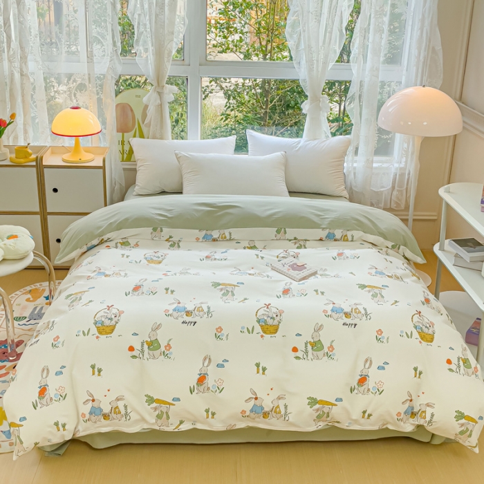 91家纺网 家纺一手货源 找家纺 金鑫汇 2022新款喷气全棉被套 收获满满-绿色