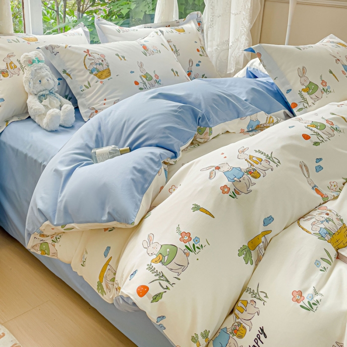 91家纺网 家纺一手货源 找家纺 金鑫汇 2022新款喷气全棉被套 收获满满-蓝色