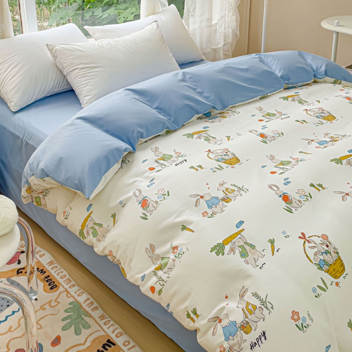 91家纺网 家纺一手货源 找家纺 金鑫汇 2022新款喷气全棉被套 收获满满-蓝色