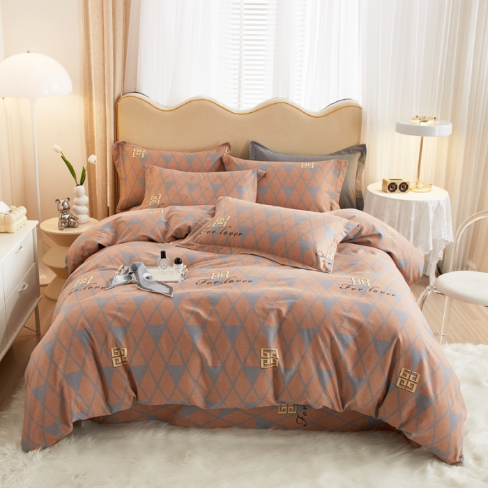 91家纺网 家纺一手货源 找家纺 金纱玉纺家纺 2023新款纯棉加厚AB版四件套 菲欧娜-粉