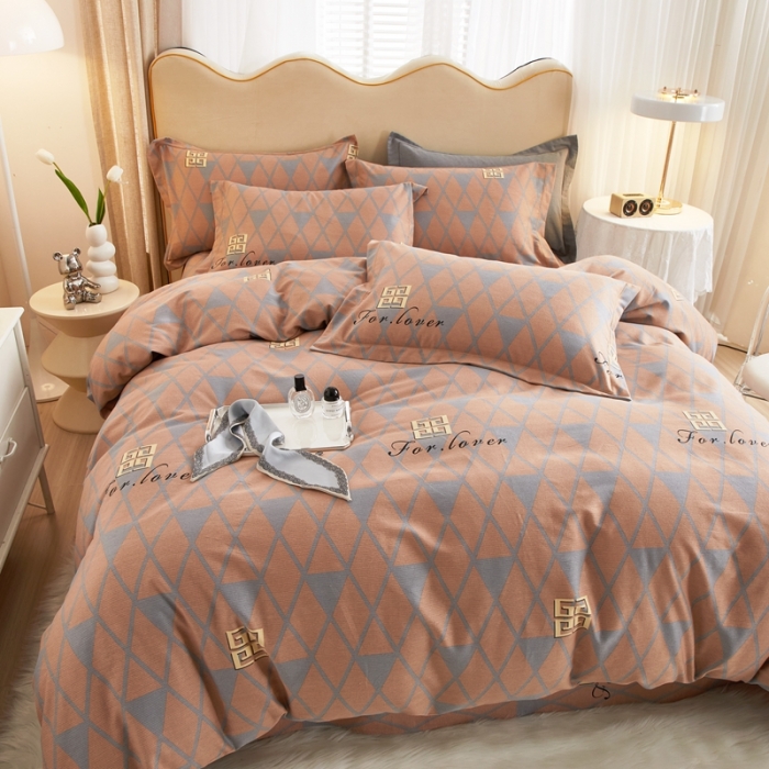 91家纺网 家纺一手货源 找家纺 金纱玉纺家纺 2023新款纯棉加厚AB版四件套 菲欧娜-粉