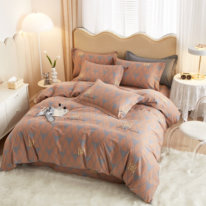 91家纺网 家纺一手货源 找家纺 金纱玉纺家纺 2023新款纯棉加厚AB版四件套 菲欧娜-粉