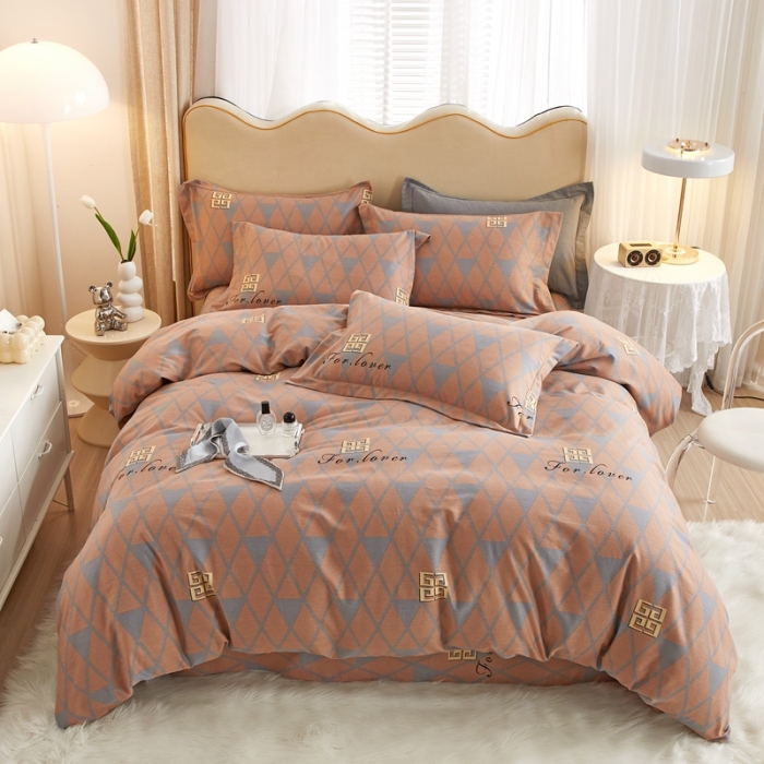 91家纺网 家纺一手货源 找家纺 金纱玉纺家纺 2023新款纯棉加厚AB版四件套 菲欧娜-粉