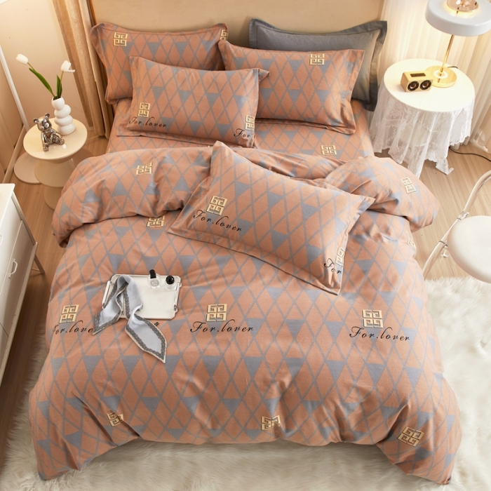 91家纺网 家纺一手货源 找家纺 金纱玉纺家纺 2023新款纯棉加厚AB版四件套 菲欧娜-粉