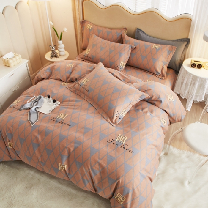 91家纺网 家纺一手货源 找家纺 金纱玉纺家纺 2023新款纯棉加厚AB版四件套 菲欧娜-粉