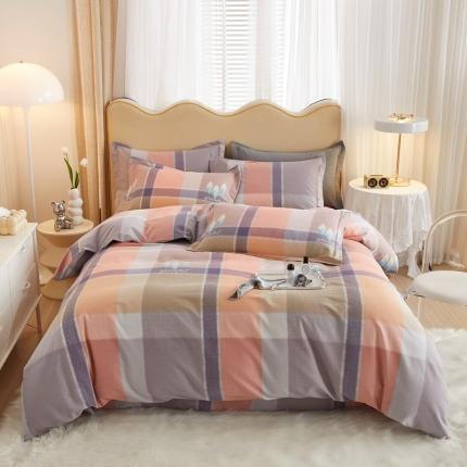 91家纺网 家纺一手货源 找家纺 金纱玉纺家纺 2023新款纯棉加厚AB版四件套 格莱美-粉