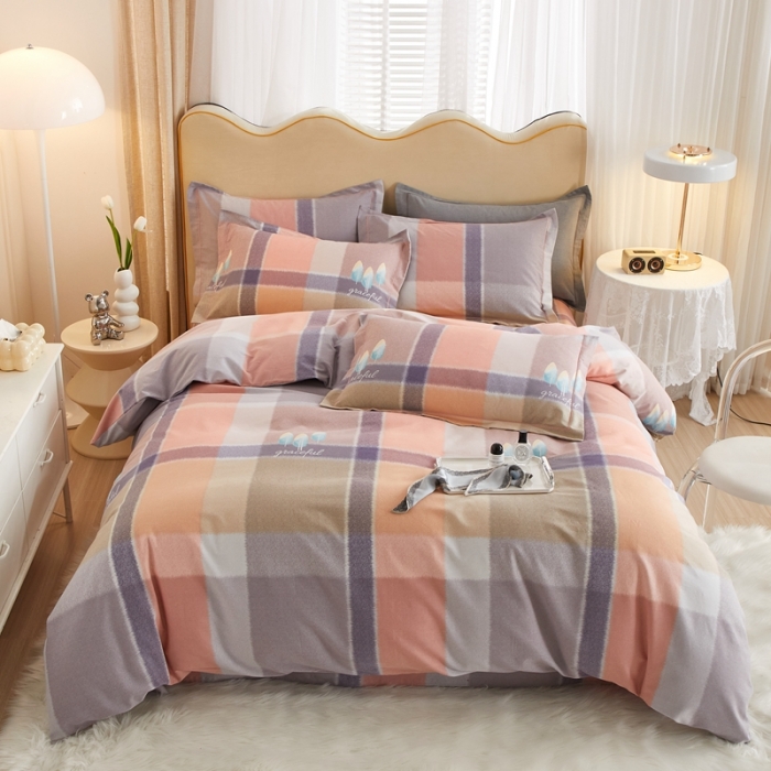 91家纺网 家纺一手货源 找家纺 金纱玉纺家纺 2023新款纯棉加厚AB版四件套 格莱美-粉