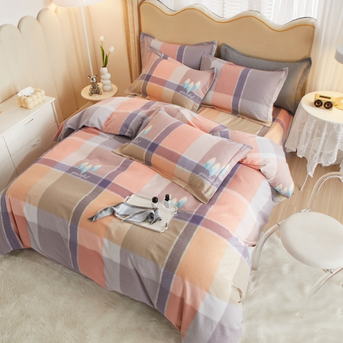 91家纺网 家纺一手货源 找家纺 金纱玉纺家纺 2023新款纯棉加厚AB版四件套 格莱美-粉