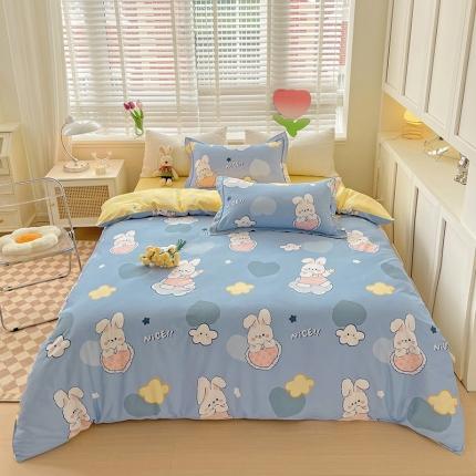 91家纺网 家纺一手货源 找家纺 乐童 2024网红直播爆款吊边＋一字绣工艺款四件套（九） 爱心兔蓝