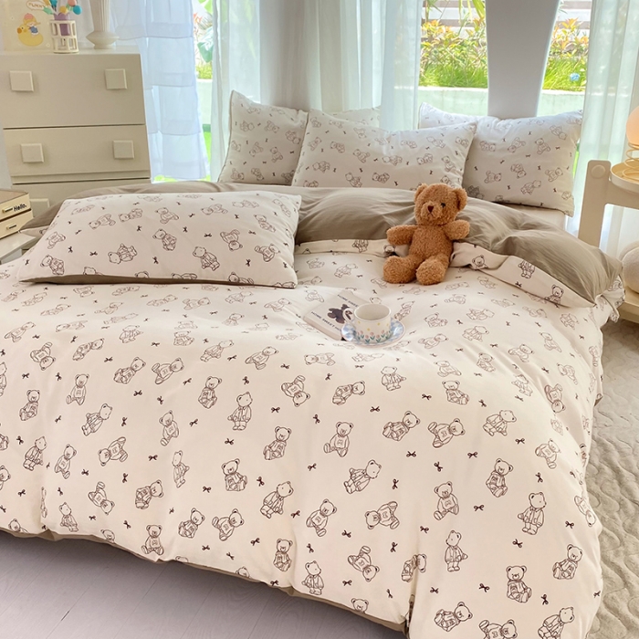 91家纺网 家纺一手货源 找家纺 慕尚家纺 2025新款A类超柔双层水洗四件套 可爱棕熊