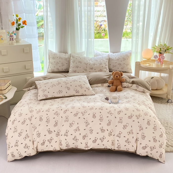 91家纺网 家纺一手货源 找家纺 慕尚家纺 2025新款A类超柔双层水洗四件套 可爱棕熊