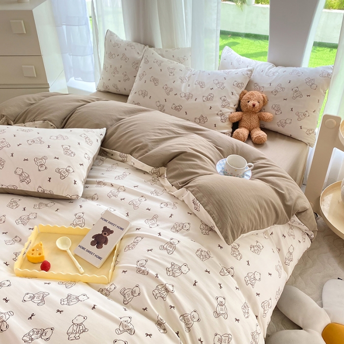 91家纺网 家纺一手货源 找家纺 慕尚家纺 2025新款A类超柔双层水洗四件套 可爱棕熊