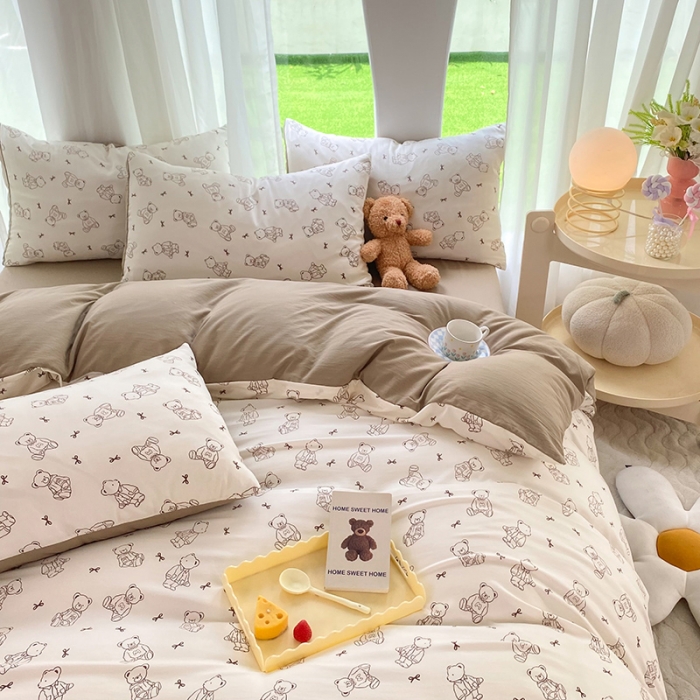 91家纺网 家纺一手货源 找家纺 慕尚家纺 2025新款A类超柔双层水洗四件套 可爱棕熊