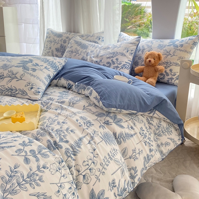 91家纺网 家纺一手货源 找家纺 慕尚家纺 2025新款A类超柔双层水洗四件套 兰花草