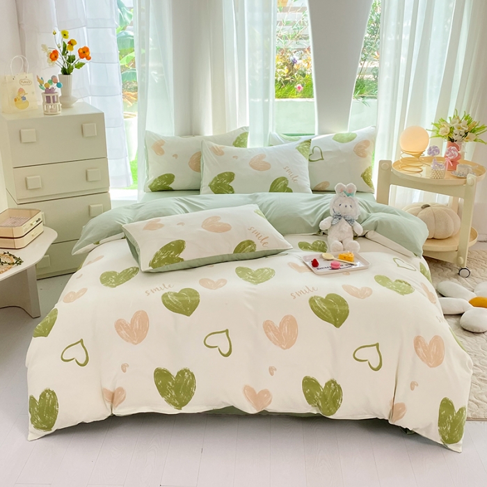 91家纺网 家纺一手货源 找家纺 慕尚家纺 2025新款A类超柔双层水洗四件套 涂鸦爱心