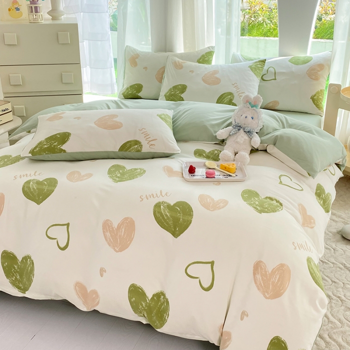 91家纺网 家纺一手货源 找家纺 慕尚家纺 2025新款A类超柔双层水洗四件套 涂鸦爱心