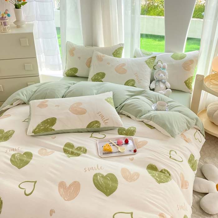 91家纺网 家纺一手货源 找家纺 慕尚家纺 2025新款A类超柔双层水洗四件套 涂鸦爱心