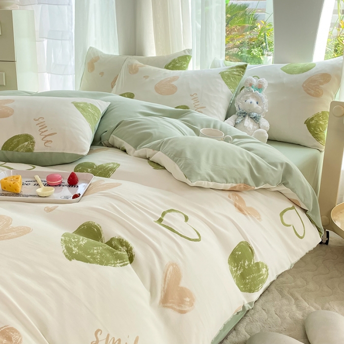 91家纺网 家纺一手货源 找家纺 慕尚家纺 2025新款A类超柔双层水洗四件套 涂鸦爱心