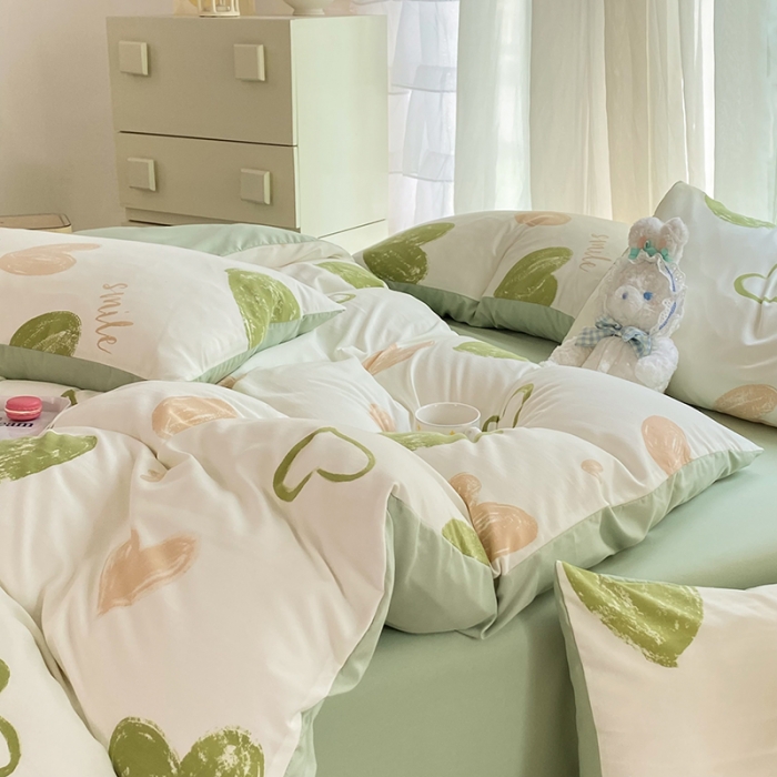 91家纺网 家纺一手货源 找家纺 慕尚家纺 2025新款A类超柔双层水洗四件套 涂鸦爱心