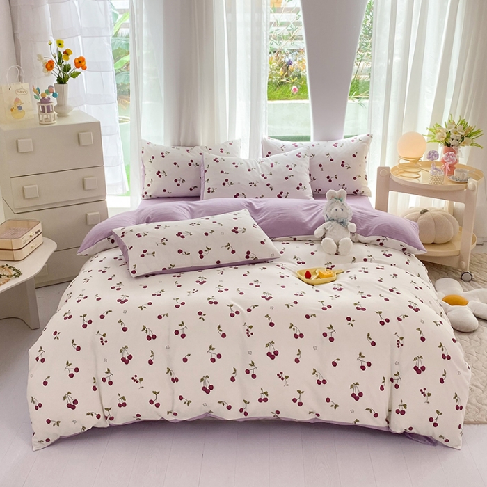 91家纺网 家纺一手货源 找家纺 慕尚家纺 2025新款A类超柔双层水洗四件套 夏日樱桃