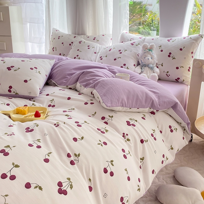 91家纺网 家纺一手货源 找家纺 慕尚家纺 2025新款A类超柔双层水洗四件套 夏日樱桃