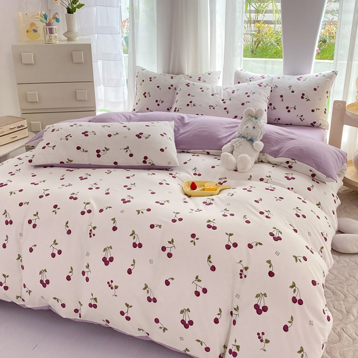 91家纺网 家纺一手货源 找家纺 慕尚家纺 2025新款A类超柔双层水洗四件套 夏日樱桃