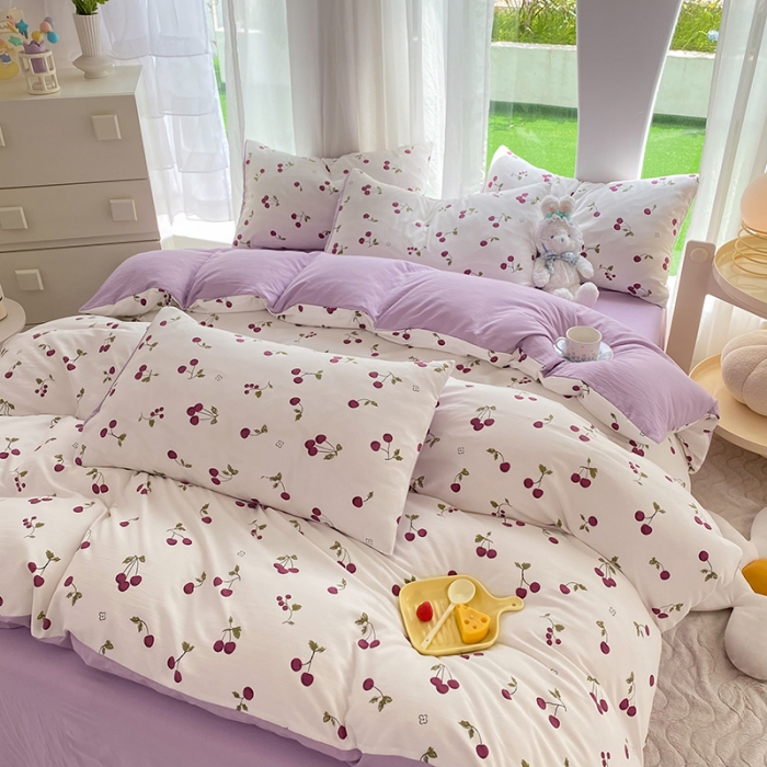 91家纺网 家纺一手货源 找家纺 慕尚家纺 2025新款A类超柔双层水洗四件套 夏日樱桃