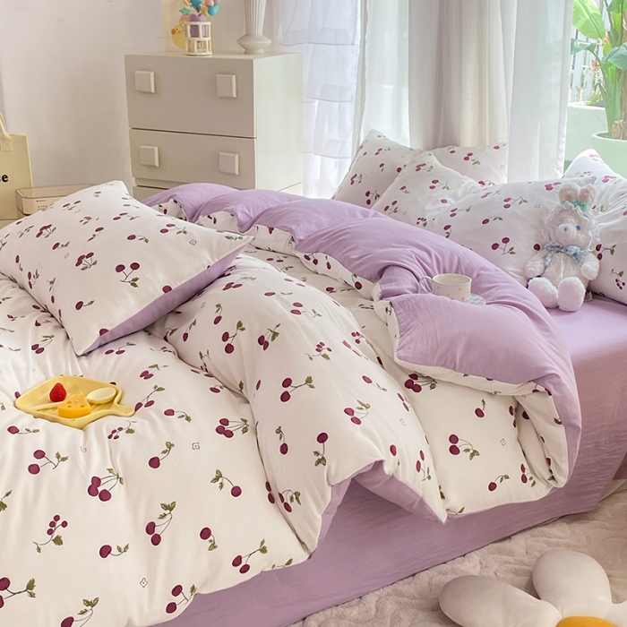 91家纺网 家纺一手货源 找家纺 慕尚家纺 2025新款A类超柔双层水洗四件套 夏日樱桃