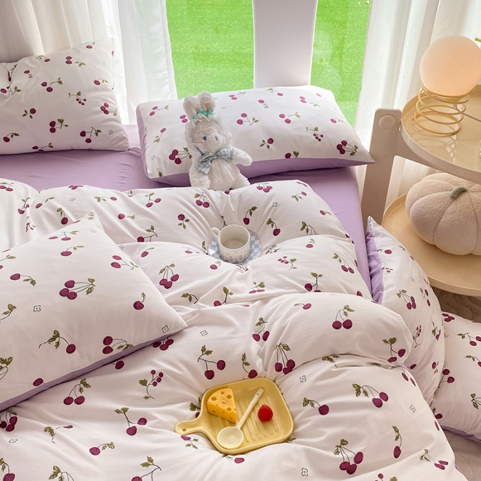 91家纺网 家纺一手货源 找家纺 慕尚家纺 2025新款A类超柔双层水洗四件套 夏日樱桃