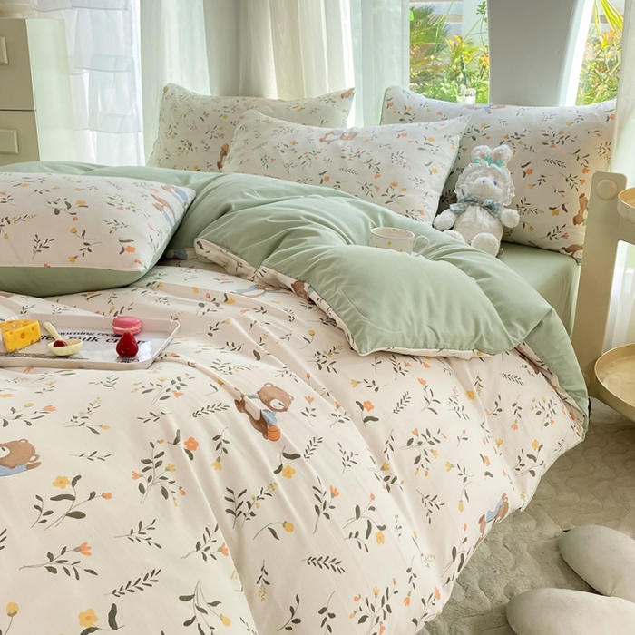 91家纺网 家纺一手货源 找家纺 慕尚家纺 2025新款A类超柔双层水洗四件套 小熊乐园