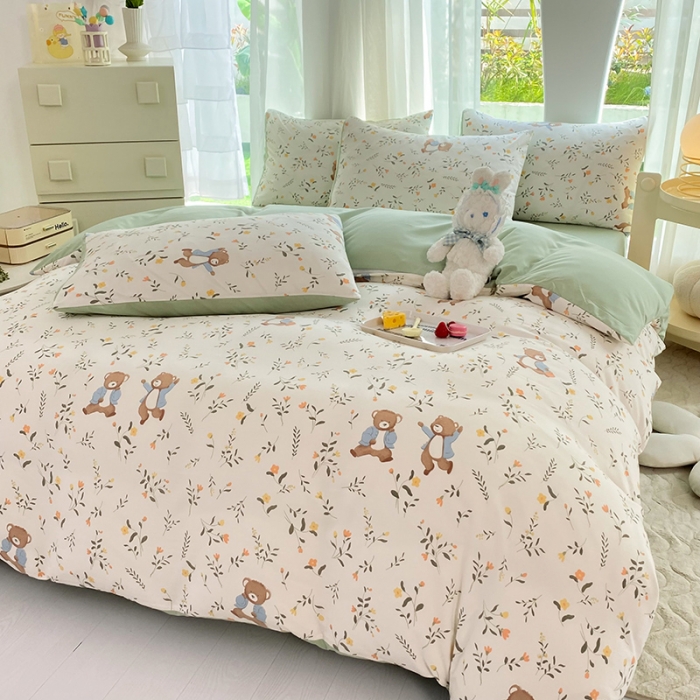 91家纺网 家纺一手货源 找家纺 慕尚家纺 2025新款A类超柔双层水洗四件套 小熊乐园