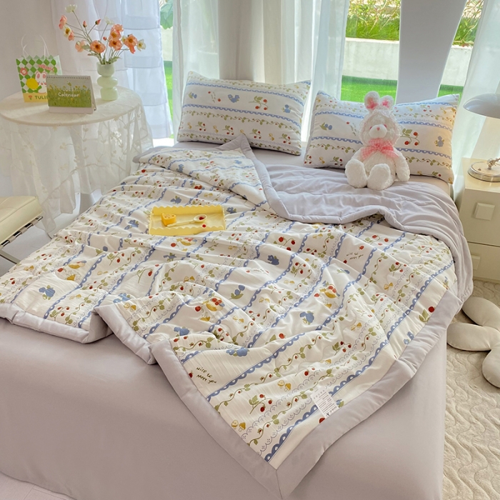 91家纺网 家纺一手货源 找家纺 慕尚家纺 2025新款A类超柔双层纱针织夏被四件套 花儿与兔