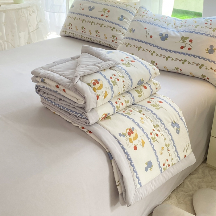 91家纺网 家纺一手货源 找家纺 慕尚家纺 2025新款A类超柔双层纱针织夏被四件套 花儿与兔