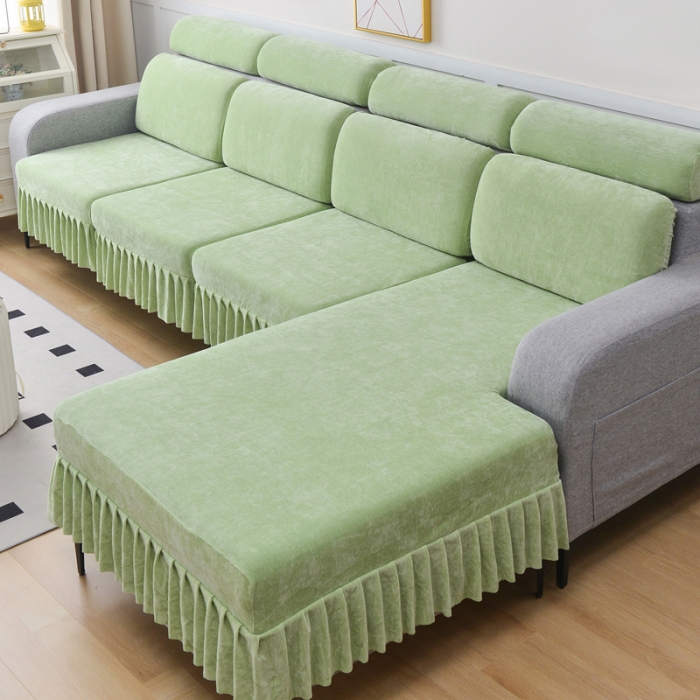 91家纺网 家纺一手货源 找家纺 千彤 2023新款裙边沙发笠沙发套雪尼尔系列 薄荷绿