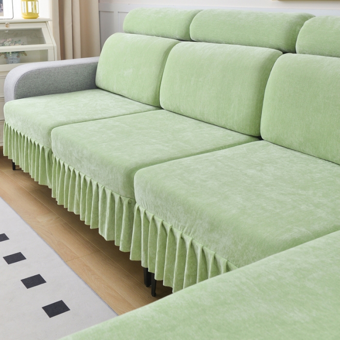 91家纺网 家纺一手货源 找家纺 千彤 2023新款裙边沙发笠沙发套雪尼尔系列 薄荷绿