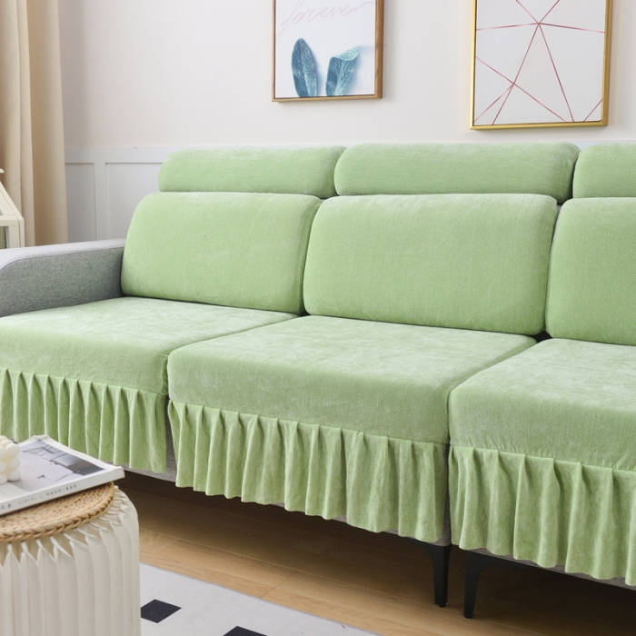 91家纺网 家纺一手货源 找家纺 千彤 2023新款裙边沙发笠沙发套雪尼尔系列 薄荷绿