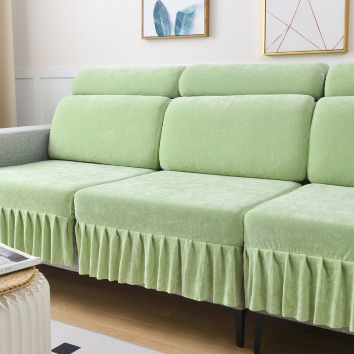91家纺网 家纺一手货源 找家纺 千彤 2023新款裙边沙发笠沙发套雪尼尔系列 薄荷绿
