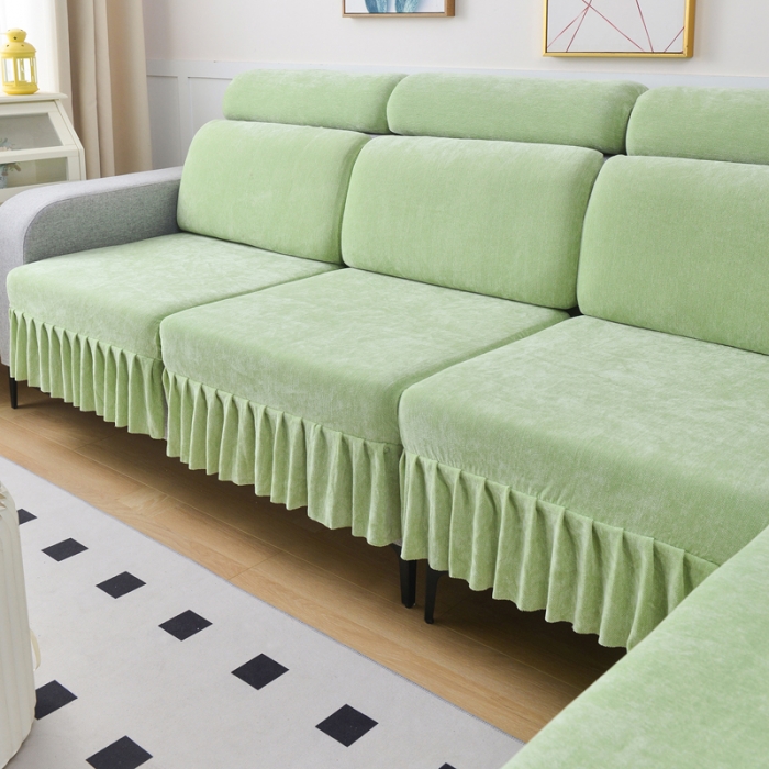 91家纺网 家纺一手货源 找家纺 千彤 2023新款裙边沙发笠沙发套雪尼尔系列 薄荷绿