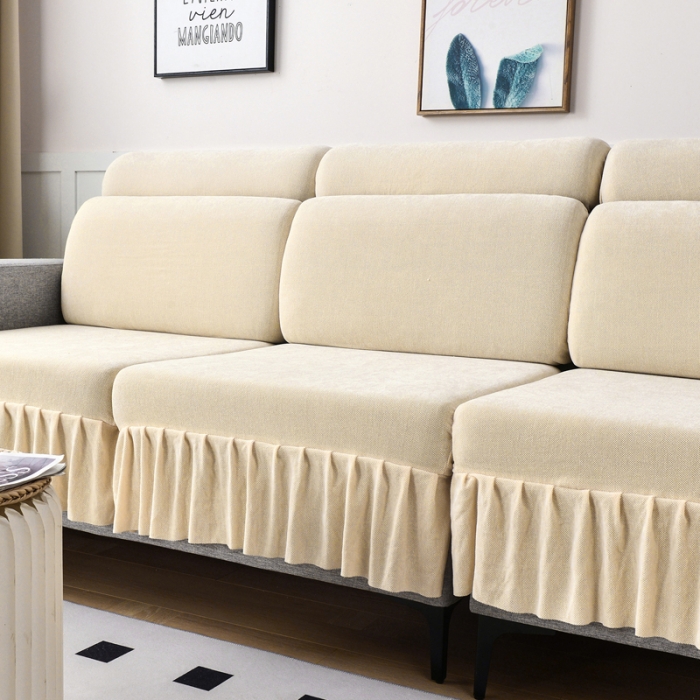 91家纺网 家纺一手货源 找家纺 千彤 2023新款裙边沙发笠沙发套雪尼尔系列 米白
