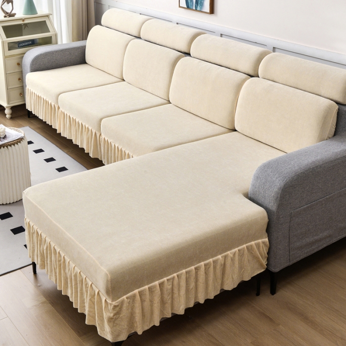 91家纺网 家纺一手货源 找家纺 千彤 2023新款裙边沙发笠沙发套雪尼尔系列 米白