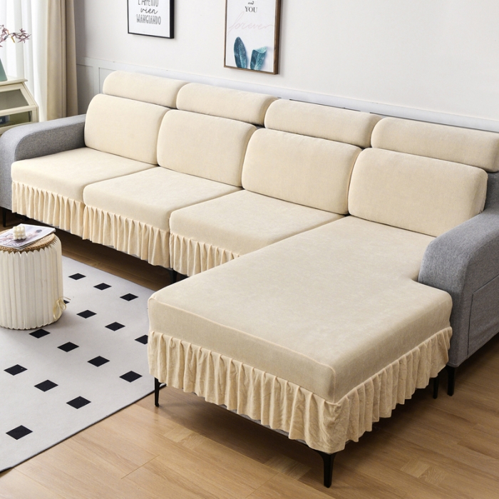 91家纺网 家纺一手货源 找家纺 千彤 2023新款裙边沙发笠沙发套雪尼尔系列 米白