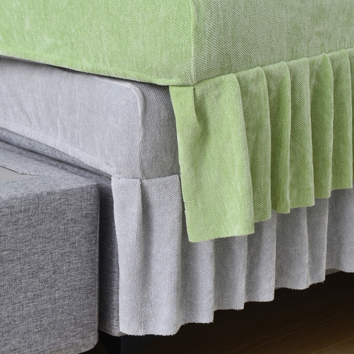 91家纺网 家纺一手货源 找家纺 千彤 2023新款裙边沙发笠沙发套雪尼尔系列 薄荷绿银灰