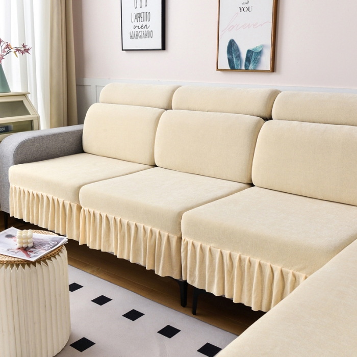 91家纺网 家纺一手货源 找家纺 千彤 2023新款裙边沙发笠沙发套雪尼尔系列 米白