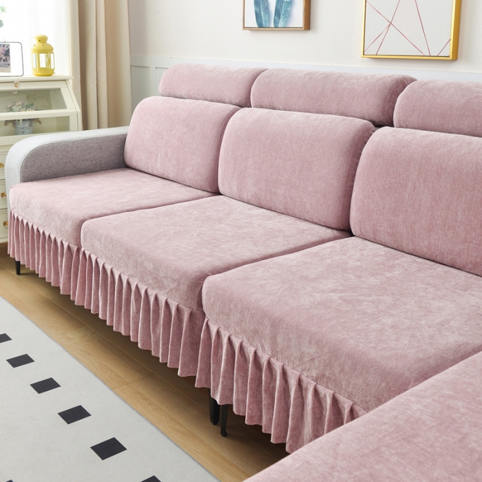 91家纺网 家纺一手货源 找家纺 千彤 2023新款裙边沙发笠沙发套雪尼尔系列 香芋色