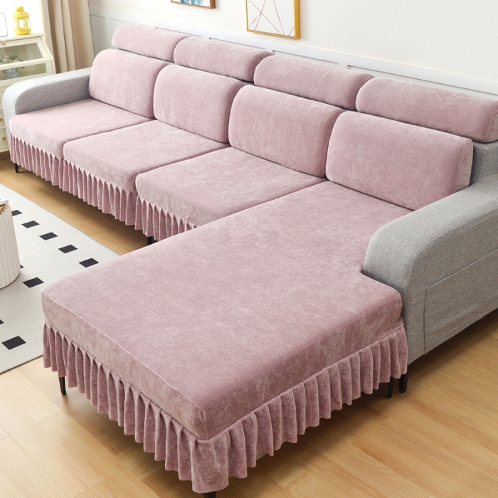 91家纺网 家纺一手货源 找家纺 千彤 2023新款裙边沙发笠沙发套雪尼尔系列 香芋色