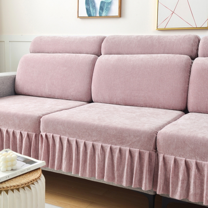 91家纺网 家纺一手货源 找家纺 千彤 2023新款裙边沙发笠沙发套雪尼尔系列 香芋色