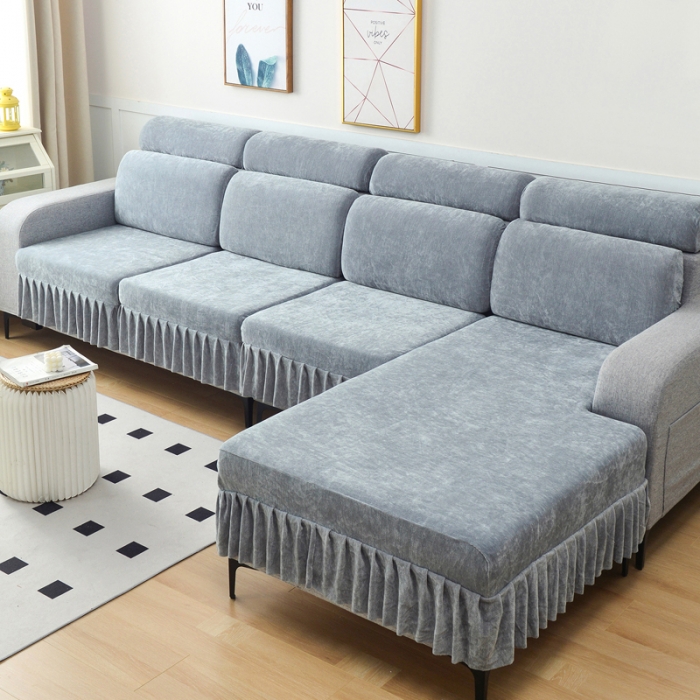 91家纺网 家纺一手货源 找家纺 千彤 2023新款裙边沙发笠沙发套雪尼尔系列 中性灰