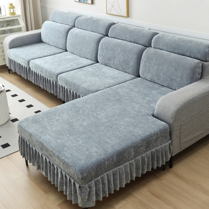 91家纺网 家纺一手货源 找家纺 千彤 2023新款裙边沙发笠沙发套雪尼尔系列 中性灰