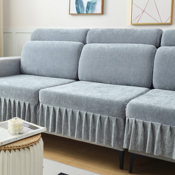 91家纺网 家纺一手货源 找家纺 千彤 2023新款裙边沙发笠沙发套雪尼尔系列 中性灰