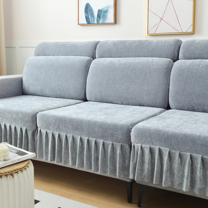 91家纺网 家纺一手货源 找家纺 千彤 2023新款裙边沙发笠沙发套雪尼尔系列 中性灰